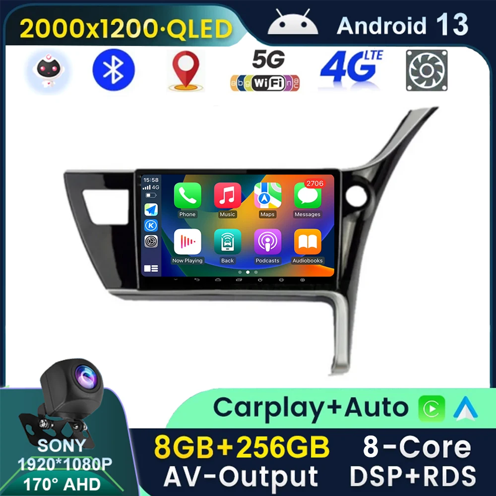 

QLED Android 13 автомобильный радиоприемник для Toyota Corolla Altis 2017 - 2019 RHD GPS мультимедийный видеоплеер стерео навигация Wifi 360 камера