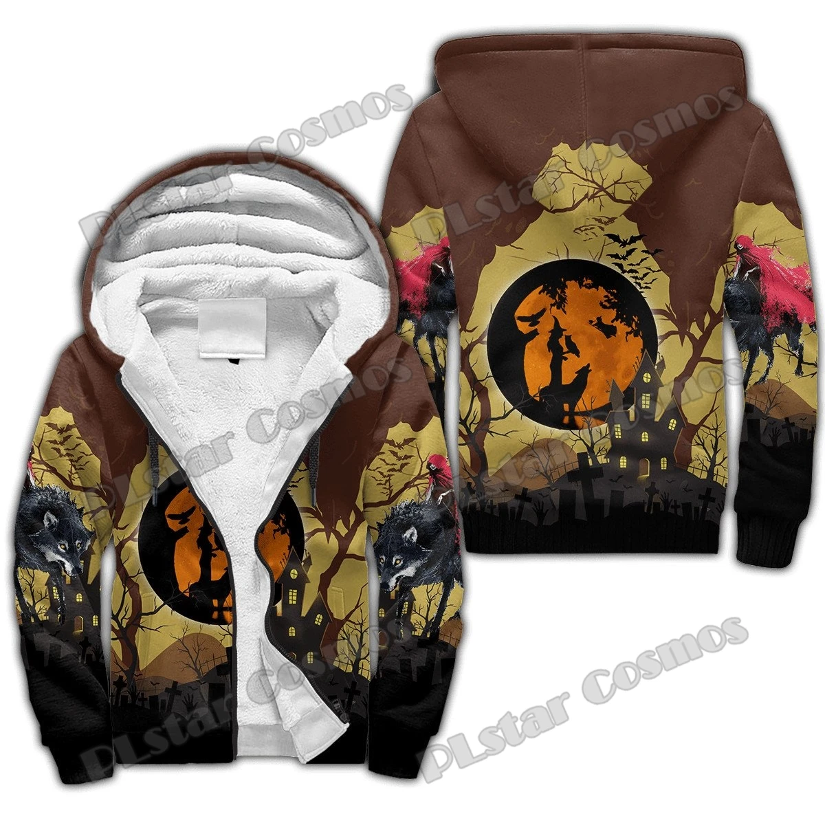 Halloween Wolf Hexe Muster 3D Gedruckt Fleece Zip-Up Hoodies Für Männer Frauen Winter Casual Dicke Warme Mit Kapuze zipper jacke JR18 – Detail 8