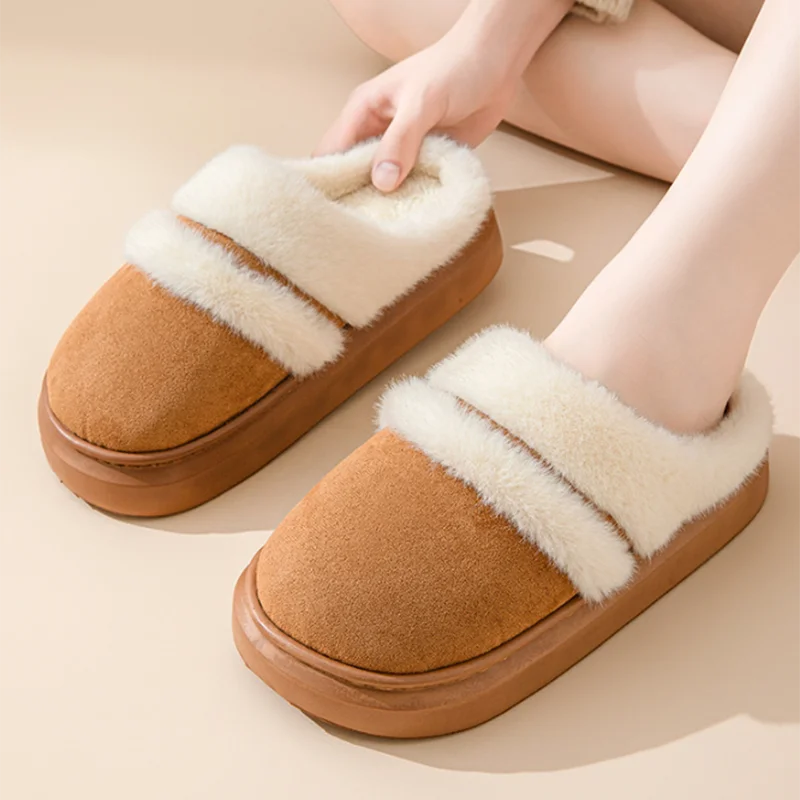New Fur Slippers For Women Winter Fluffy Fashion Warm Thick Sole Plush Cozy Slides For Home Indoor Platform Cotton Shoes 6