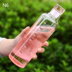 Large Capacity Glass Water Bottle with Time Marker - Transparent Design, 500/650ml - 601 - 700ml (500ml pink)