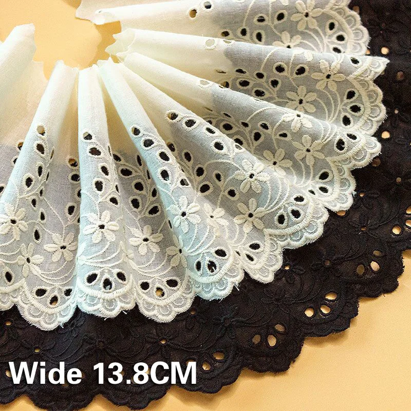 Cotton Embroidered Flowers Fringe Trim Lace Neckline Ribbons 13.8CM Wide Sewing Applique DIY Crafts