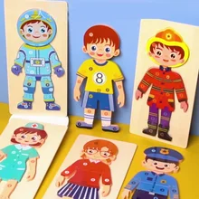 

Montessori Wooden Puzzle Toys For Children Cartoon Number Character Career Cognitive Jigsaw Board Game Preschool Educational Toy