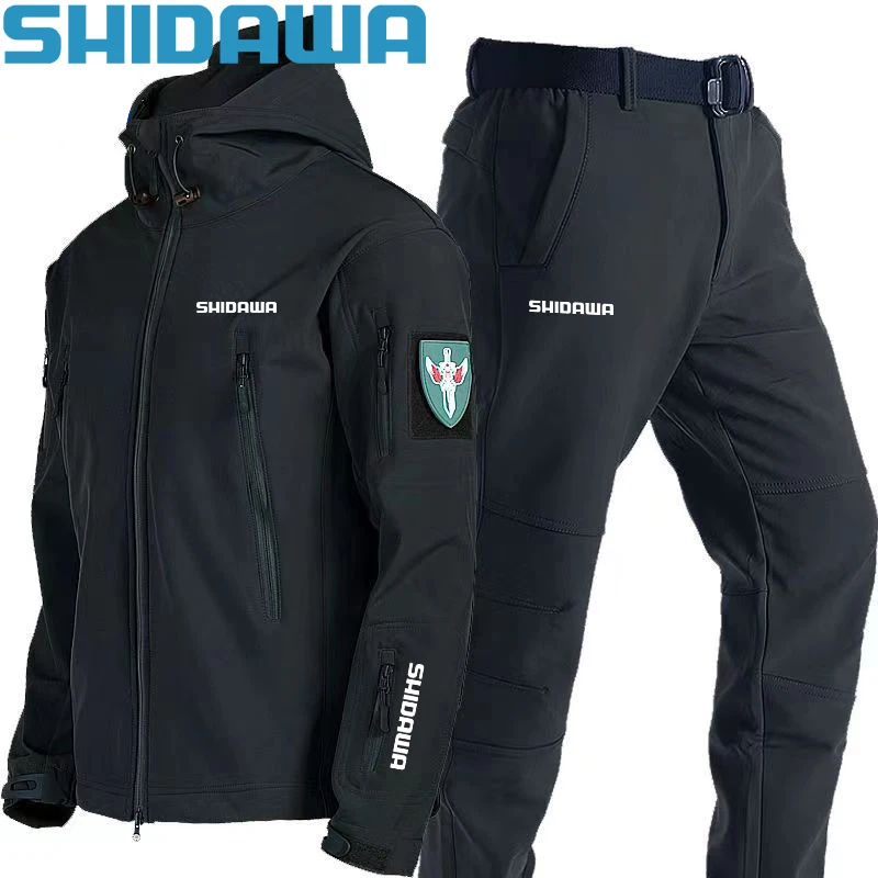 

New Autumn Winter Men Fishing Suits Soft Shell Commando Suit Outdoor Windproof Waterproof Breathable Hiking Clothes Camping Set