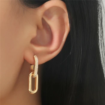 패션 스테이트먼트 귀걸이 레트로 마이크로 상감 지르콘 기하학 귀걸이, 종이 클립 링크 귀걸이 펜던트 쥬얼리 액세서리