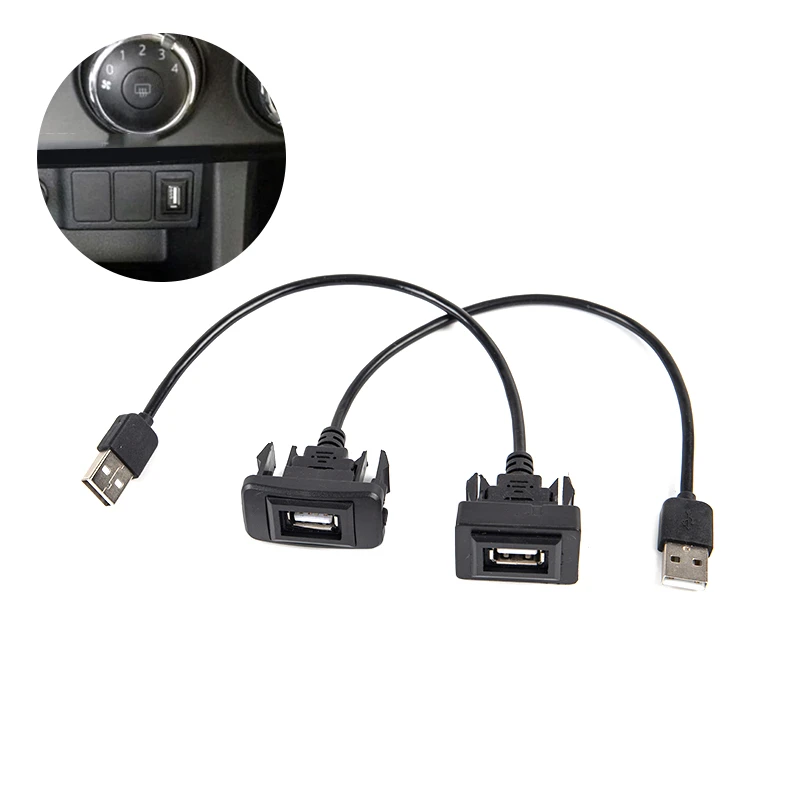 Car Dashboard Flush Mount USB 2.0 Port Panel Male To Female Black