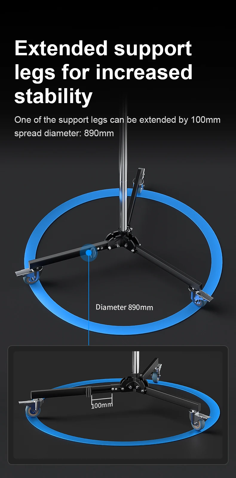 2.4M Roller Column Tripod Adjustable Stand Gun Grip With Sliding Arm Wheel For P