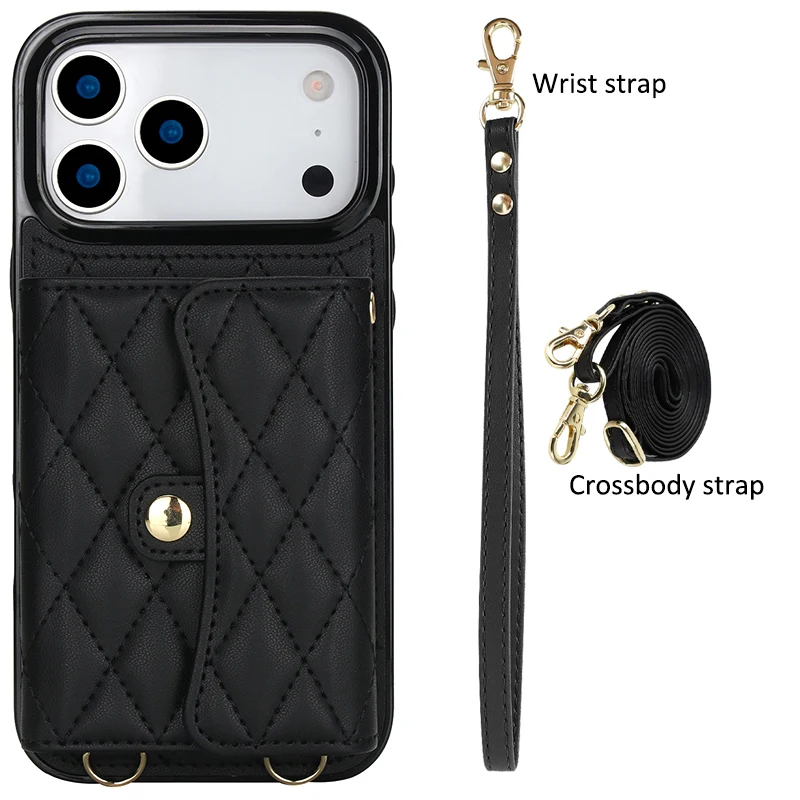 Leather Wallet Case with Wrist & Shoulder Strap and Card Pocket