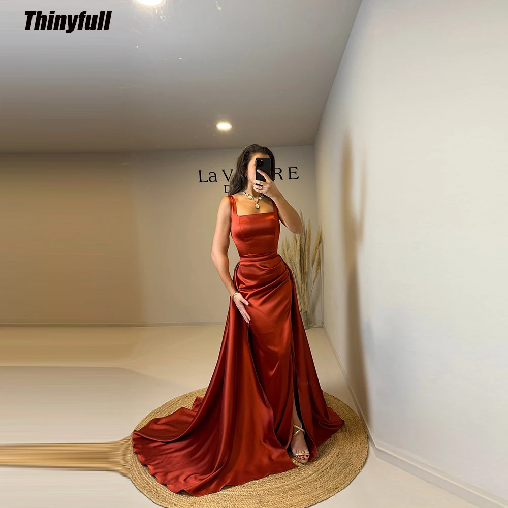

Thinyfull Mermaid Satin Prom Dresses Sleeveless Spaghetti Strap Evening Party Gowns Split Long 2024 Women Formal Occasion Dress
