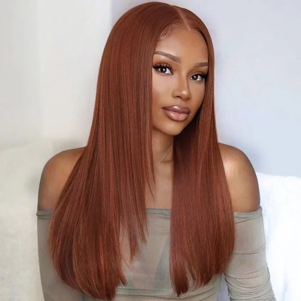 Lace Front Wig for Black Women Reddish Brown Layered Copper Red Synthetic Glueless Straight lace front wig