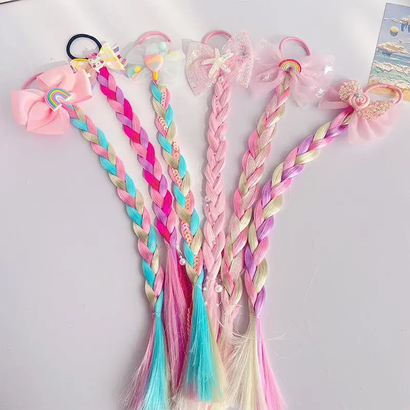 Baby Cartoon Unicorn Cute Wigs Ponytail for Kids Girls Butterfly Pink Bow Ponytail Hair Styling Rubber Bands Headwear Headbands