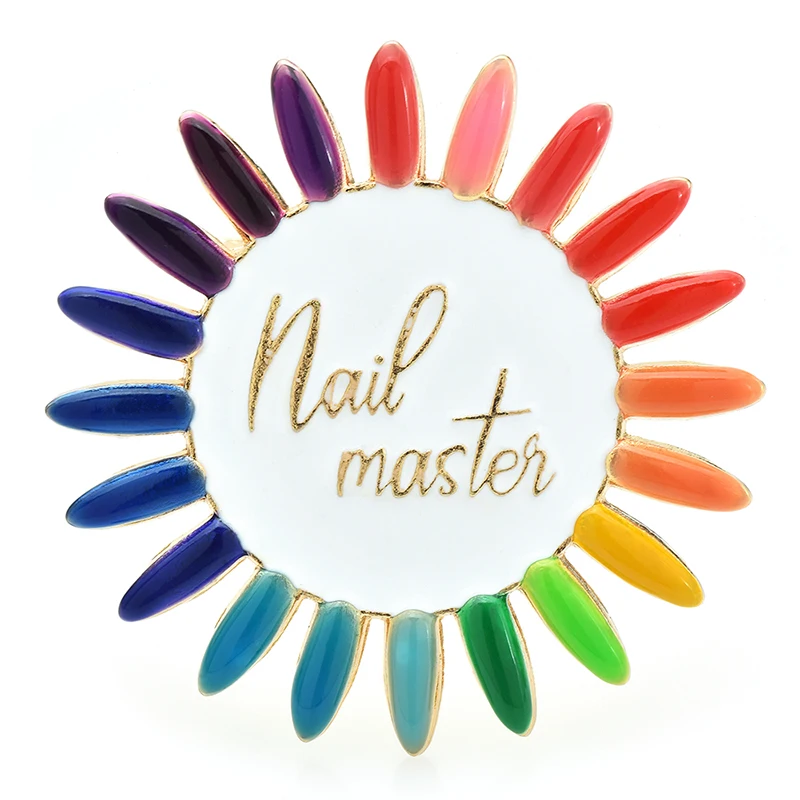 

Wuli&baby Nail Master Color Flower Brooches For Women Enamel Nail Painting Manicure Round Party Casual Brooch Pins Gifts
