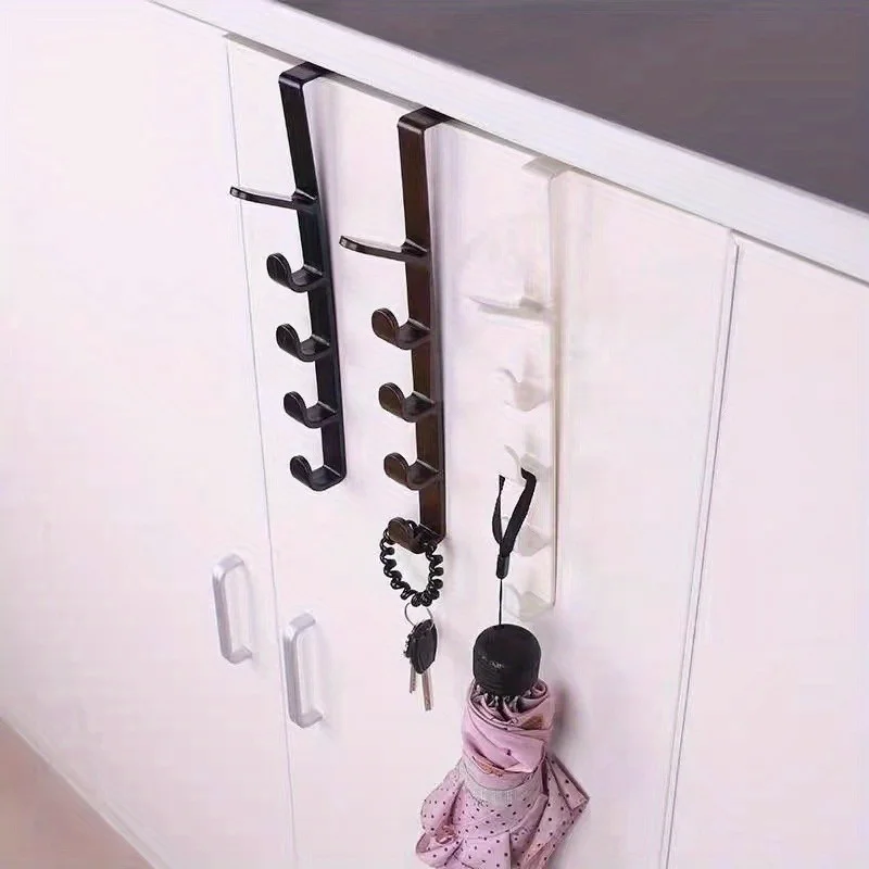 1/2pcs No-Drill Door Hook Rack - 5-Section Hanger for Cabinet & Wardrobe, Space-Saving Storage Solution