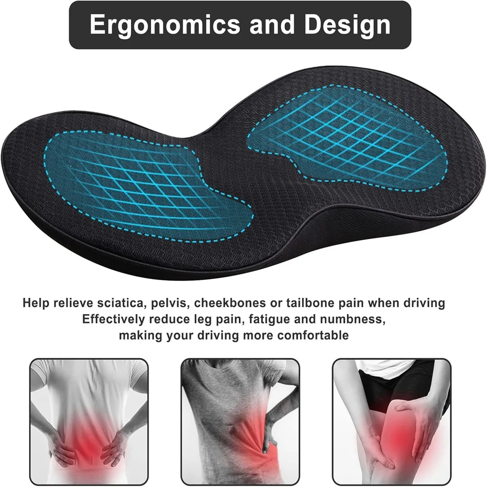 카시트 메모리 폼 쿠션, 운전석 엉덩이 쿠션, 통기성 증가 보호 허리 베개, 2 in 1