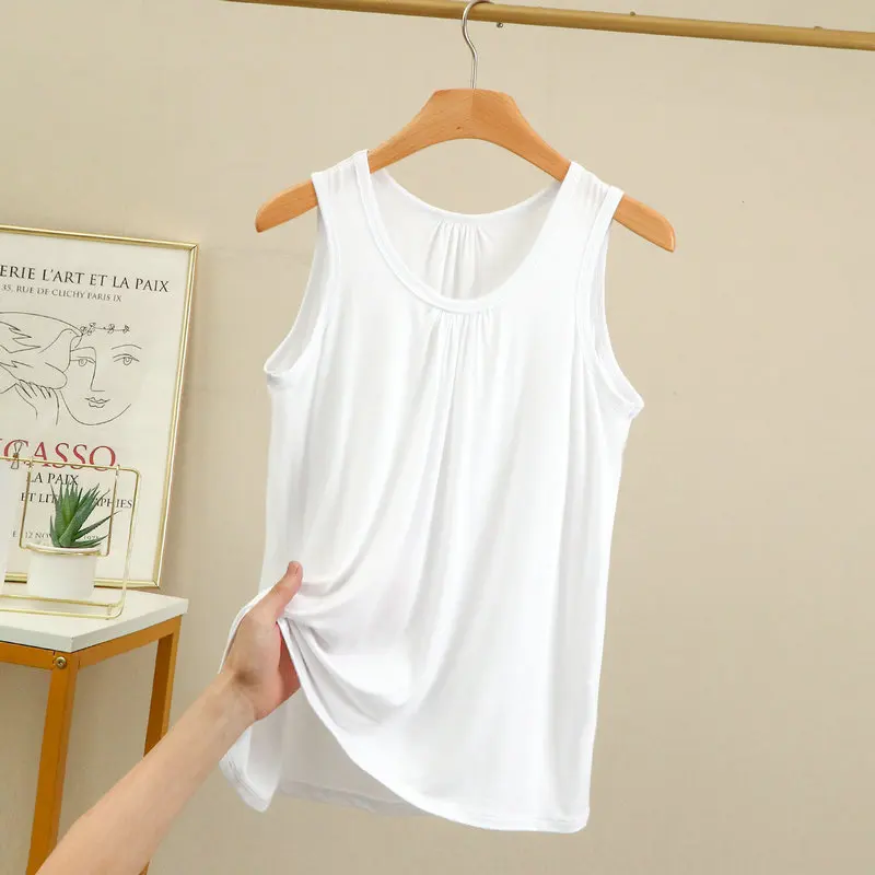 Large size Tank Tops Loose Folds Summer women Modal sleeveless Tshirts Solid color Homewear Top Bottoming Vest XL to 6XL