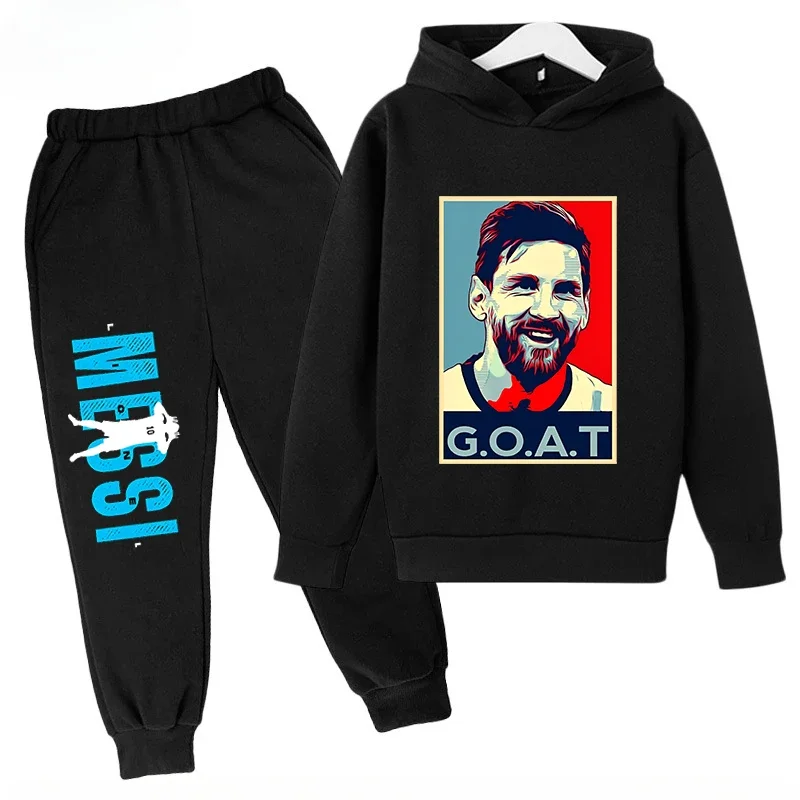 thumbnail image 1 of Conjunto de sudadera con capucha para niños de primavera, conjunto deportivo de 2 piezas, sudadera y pantalones, ropa para niños y niñas con estampado de Messi, ropa para bebés, 1 of 5