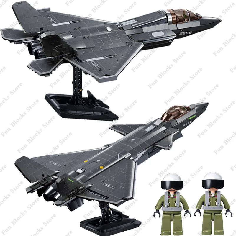 Sluban Aereo Militare Moderno Ww2 J-20 J-35 Stealth Fighter Building Blocks World War 2 Air Force Aircraft Bricks Model Kit Toys