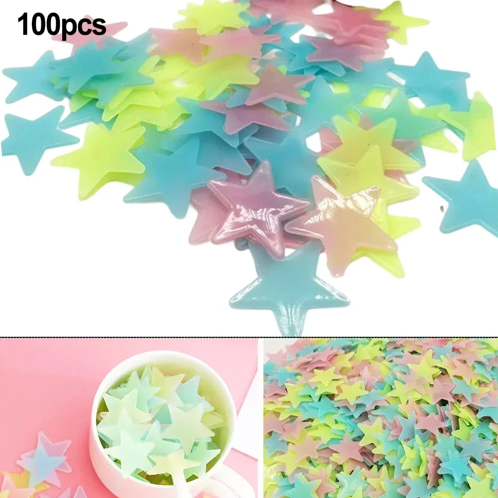 100Pcs Luminous 3D Stars Glow In The Dark Wall Stickers for Kids Baby Bedroom Ceilings Home Decor Fluorescents Star Stickers