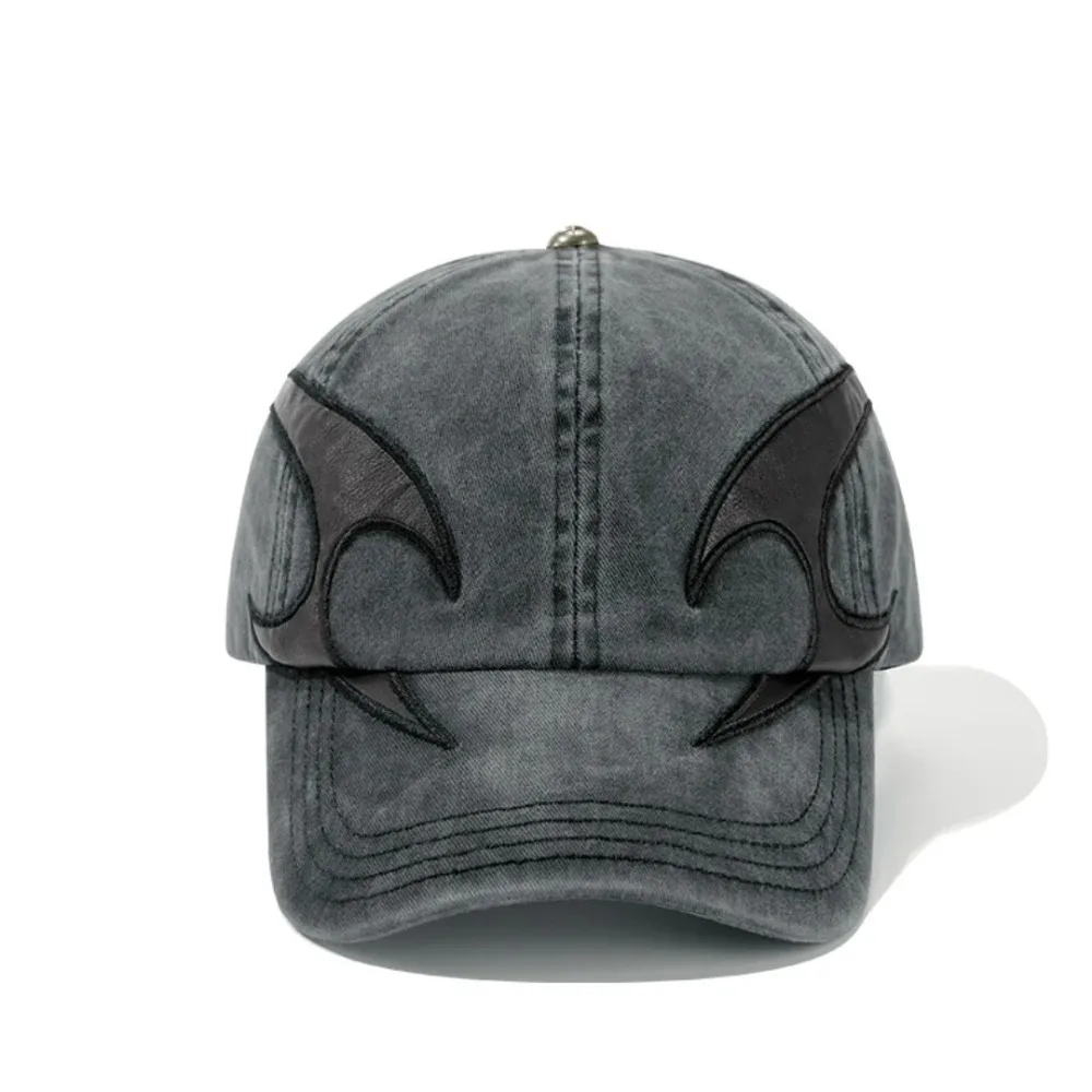 Dark Flame bestickte Denim-Baseballkappe – verwaschene Distressed-Trucker-Mütze, für Paare, Streetwear-Mode, Hip-Hop-Kopfbedeckung – Detail 7