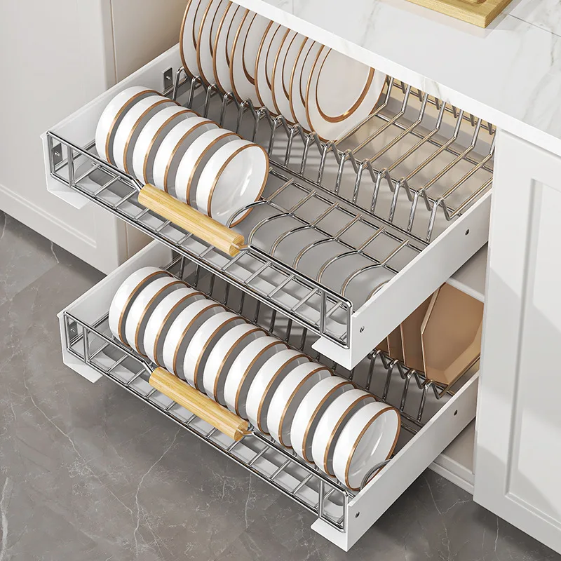 Kitchen Dish Storage Rack Cabinet Pull-out Bowl Rack Pull-out Basket Cabinet Drawer Type Storage Rack BowlPlate Plate Drain Rack 3