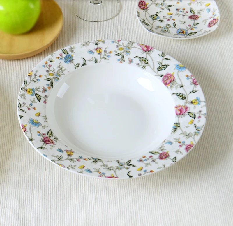 9 inch, real bone china deep big dish for dinner, porcelain et dish tray for salad, ceramic serving dish, side plate, charge