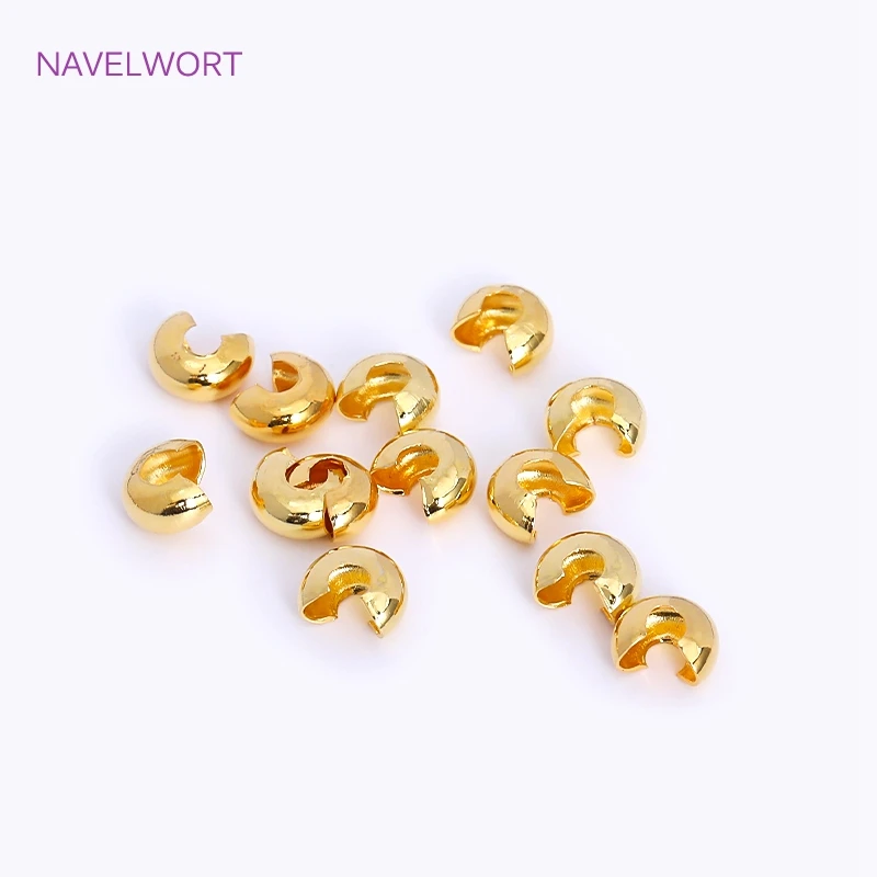 18K Gold Plated Open Crimp Beads Covers Brass Stripe Crimp End Beads Stopper DIY Handmade Crafts Accessories For Jewelry crimp beads