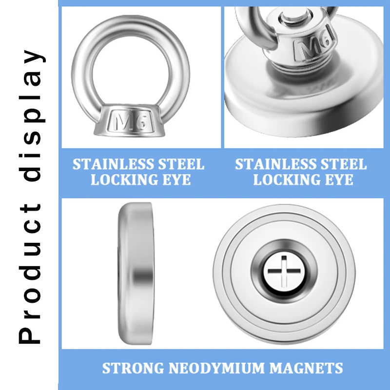 Fishing Magnets Neodymium Hooks N52 Heavy Duty With Countersunk Hole Eyebolt 16-42mm Salvage Searcher