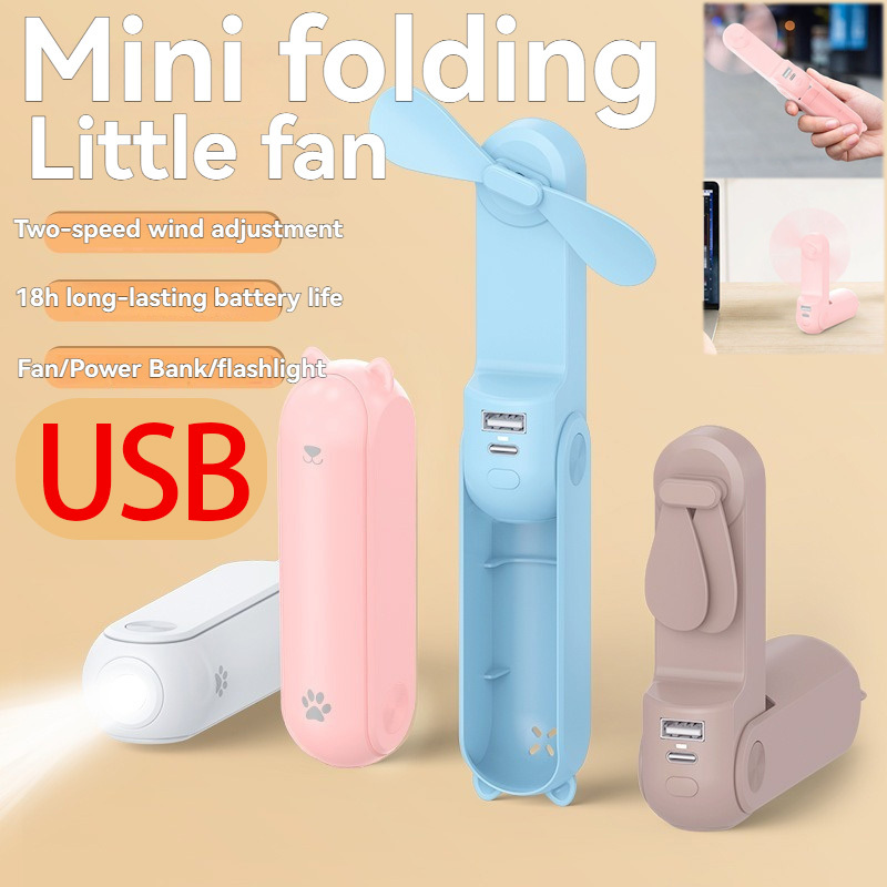 Portable 2-in-1 USB Handheld & Desk Fan, Rechargeable with Power Bank, Mini Fan for Dorm, Cool Anytime Anywhere