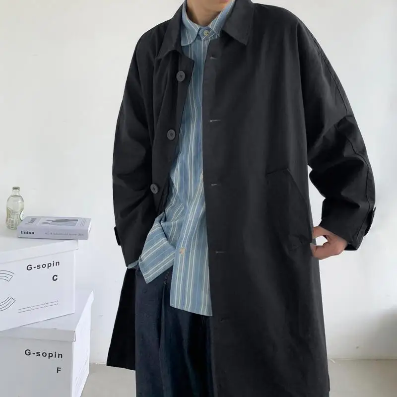 Men's Wear Autumn Fashion New Single Breasted Trench Clothes Male Long Coat Loose Overcoat Trend Handsome Casual Windbreak