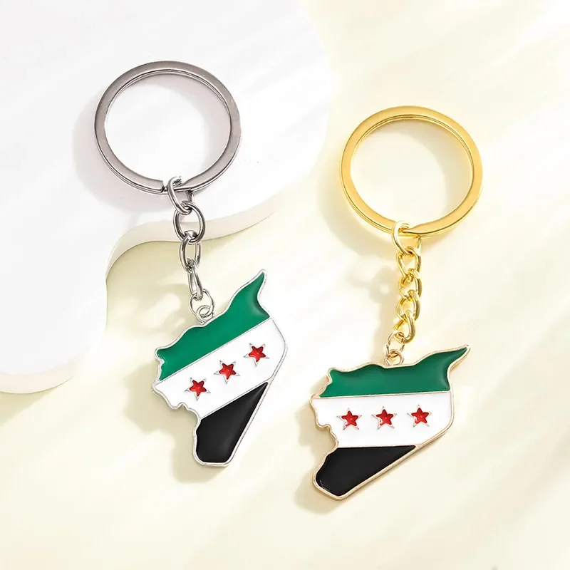 Stainless Steel Syria Map Flag Pendant Keychain Fashion Syrians Map Keyring for Women Men Chain Jewelry Gift stainless steel keychain