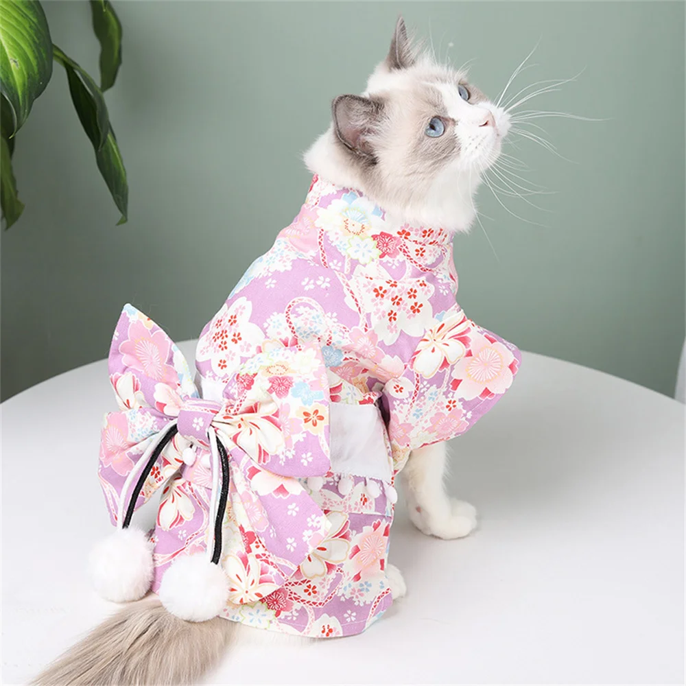 Creation Core Brokat-Pet-Kimono Für Hunde/Katzen – Japanischer Stil, Mit Blumen-Schleife, Pink, Größe S
