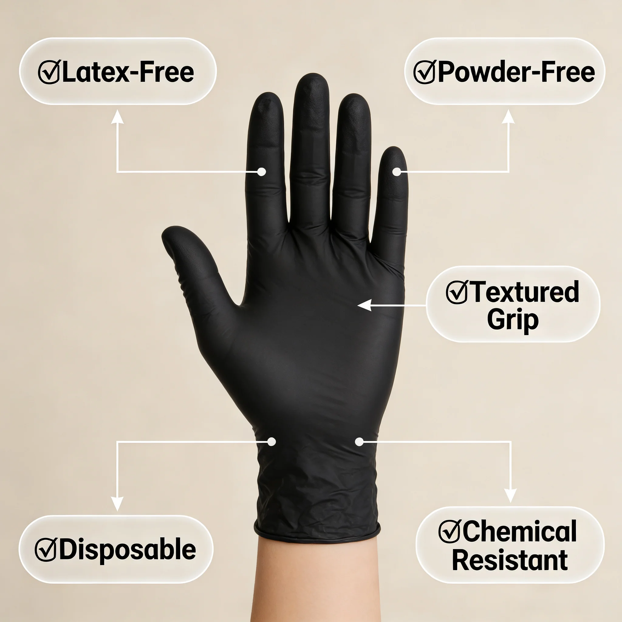 Gros plan sur la texture des gants noirs
