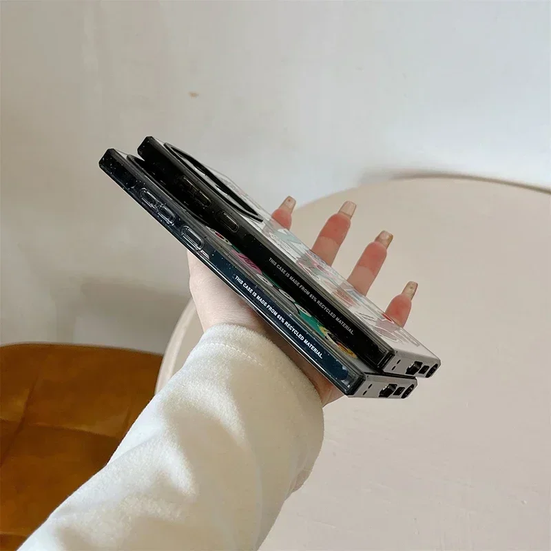 Cute Dinosaur Acrylic Black Border Protective Case for Samsung Galaxy S24 S23 S22 Ultra S24+ S23+ S22 Plus Shell