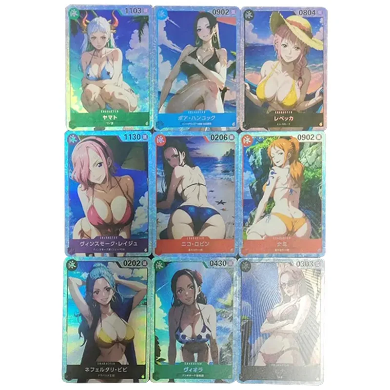 9Pcs/set Diy One Piece Nami Robin Hancock Yamato Vivi Flash Card Self Made OPCG Classic Anime Game Collection Cards Gift Toy