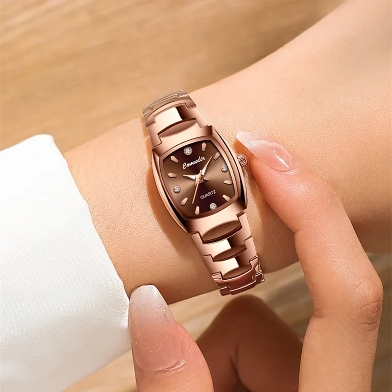 ساعة كوارتز نسائية أنيقة من Relojes Para Mujer كلاسيكية باللون الذهبي الوردي التنغستن سوار فولاذي غير قابل للصدأ ساعات يد فاخرة للسيدات