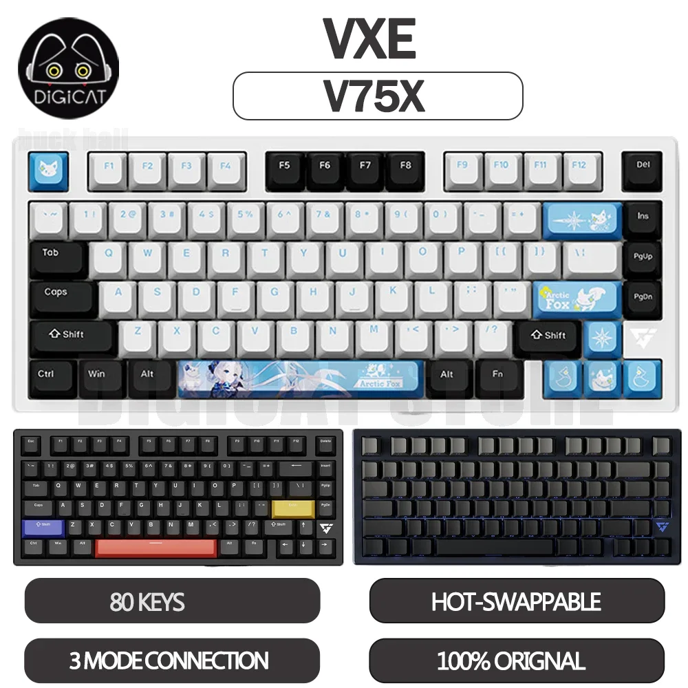 

ATK VXE V75X Gamer Mechanical Keyboard 3 Mode USB/2.4G/Bluetooth Wireless Keyboard 80 Keys ARGB Hot Swap Gaming Keyboards Gifts