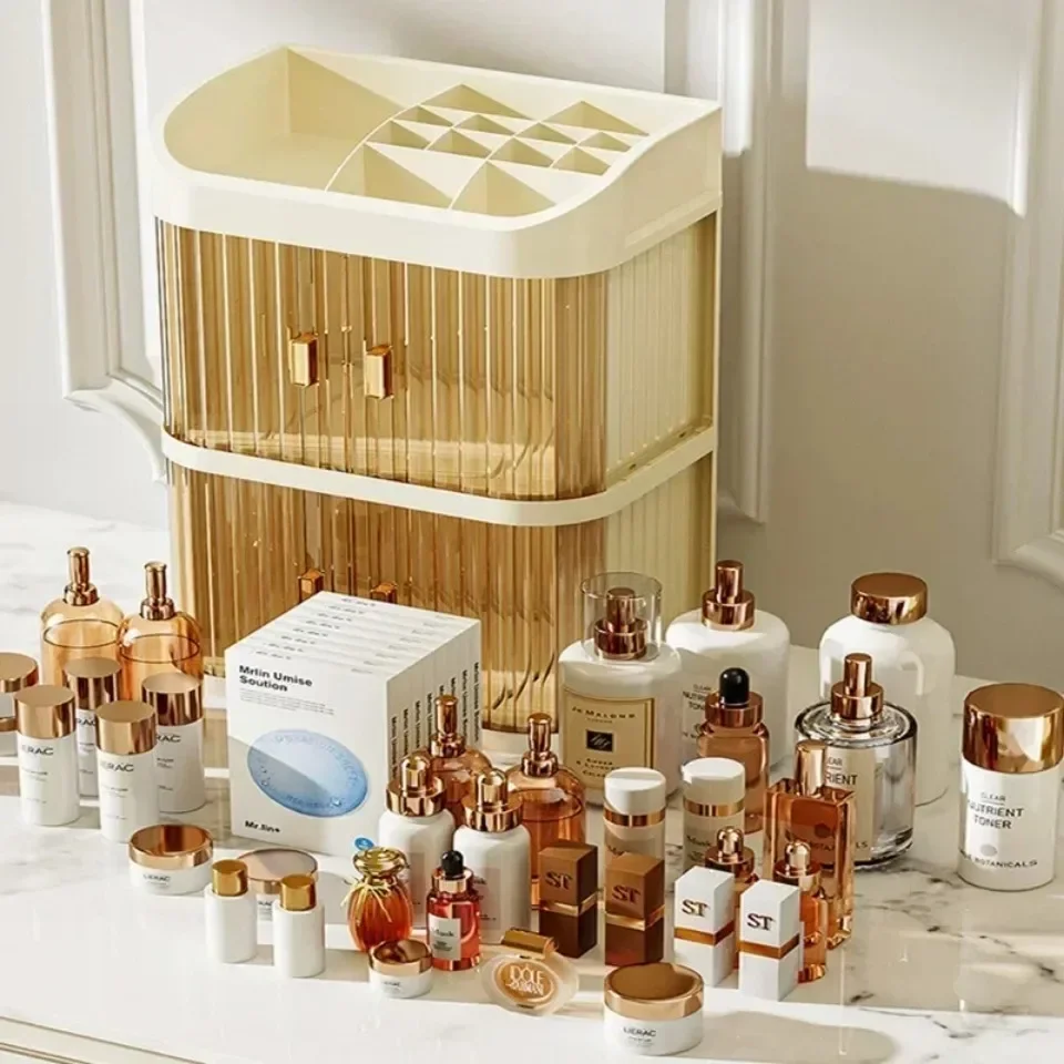 3-Layer Makeup Storage Box Dust-Proof Cosmetic Organizer