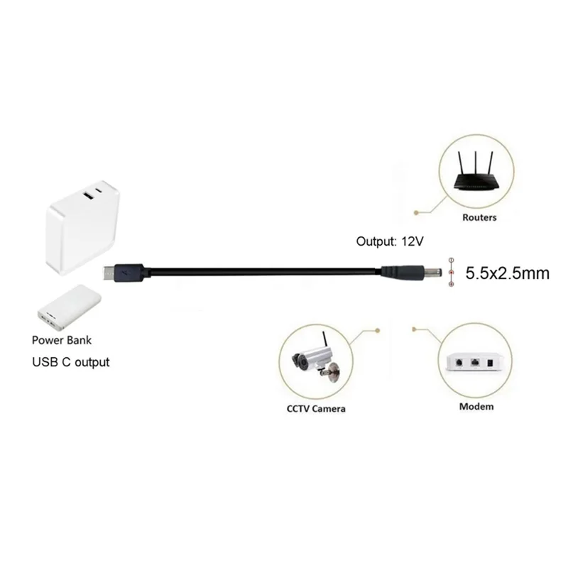 A45U USB C Type C PD To Power Supply Cable For Wireless Router Laptop LED Strip Speaker CCTV Camera DVR 1.2M