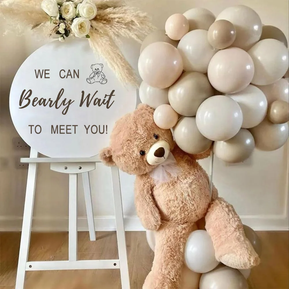 45x45cm We can Bearly Wait Sign Mosaic KT Board Brown Bear Round Welcome Baby Sign Board for Baby Shower Gender Reveal Decorati