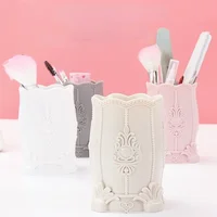 Vintage Flower Carved Pattern Makeup Brush Storage Box Brush Pen Pencil Storage Pot Holder Container Desk Organizer Gift 2