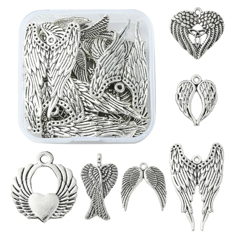 

30pcs Angel Wing Tibetan Silver Color Pendants Heart Wing Charm Antique Jewelry
