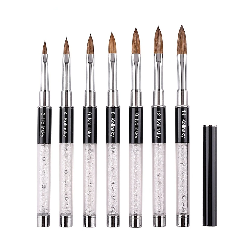

Kolinsky Sable Acrylic Brush Uv Gel Carving Pen Brush Liquid Powder Diy Nail Drawing Flat Round Art Size2.4.6.8.10.12.14