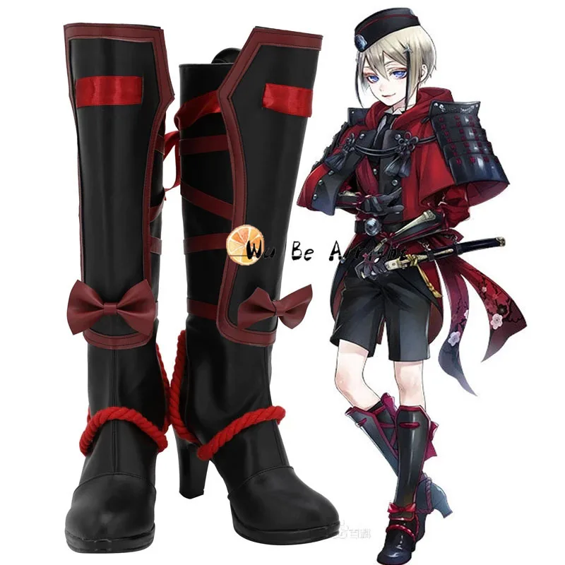 

Anime Touken Ranbu Online Hyuuga Masamune Cosplay Party Shoes Long Black Red Boots Leather Custom Made