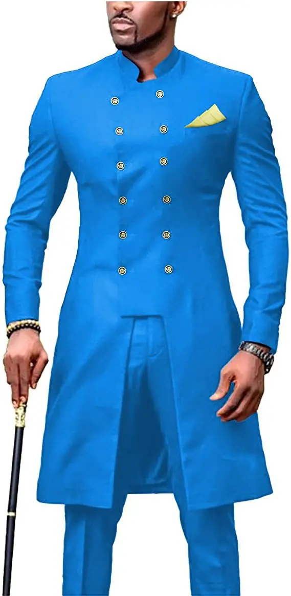 African Design Royal Blue Slim Fit Men Suits For Wedding Groom Tuxedos Bridegroom Suits Best Man Prom Party 2PCS(Blazer+Pants)