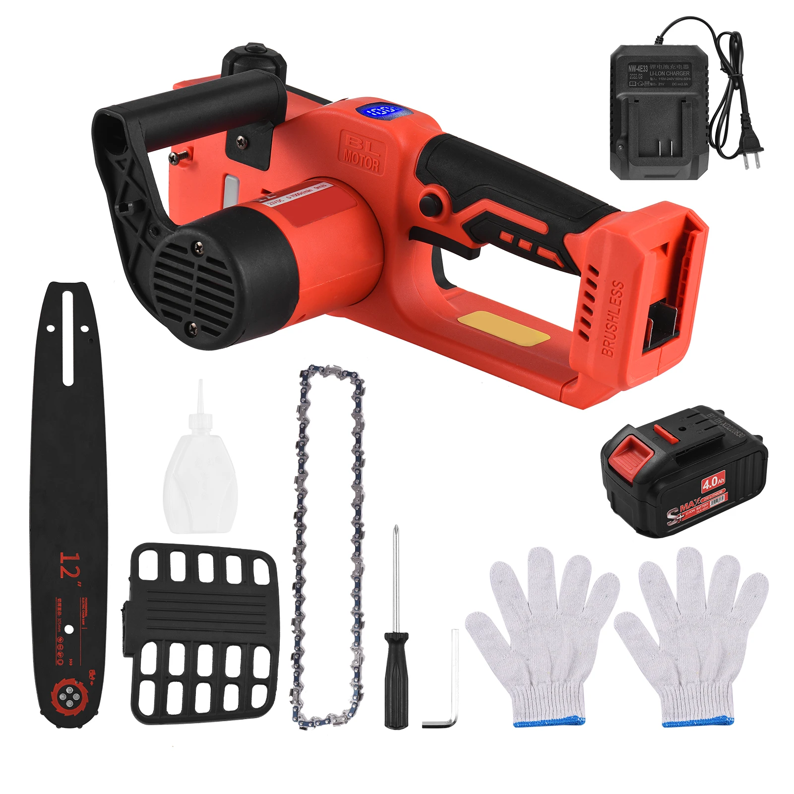 21V Cordless Chainsaw 12 inch Electric Chain Saw Handheld Pruning Saw 4