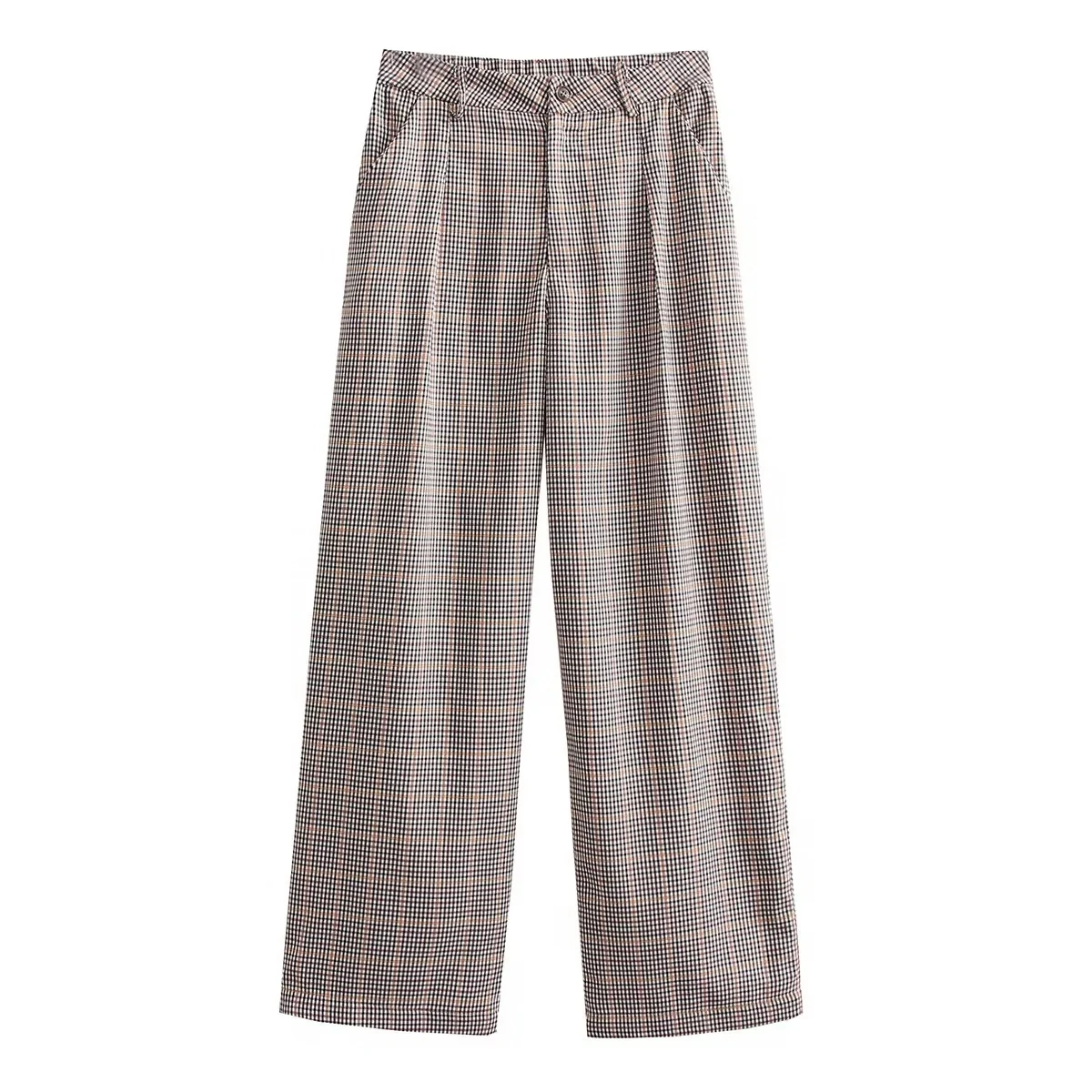 

Brown Black Women's Pants Long Checked Trousers Plaid Korean Fashion Casual Basic Vintage Chic Classic Retro British Stylish