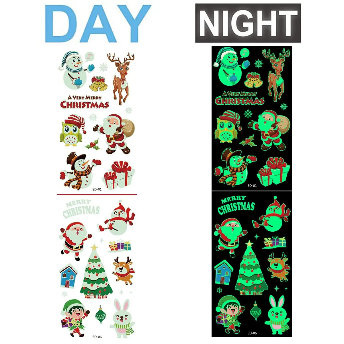 10 Sheets Christmas Temporary Tattoos Mixed Style Tattoo Sticker Waterproof Luminous Tattoo Stickers for Party Decor Supplies