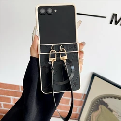 Luxury Geometric Prism Magnetic Phone Case with Hinge Cover - 3 - Piece Set - Galaxy Z Flip5 (White - Black)