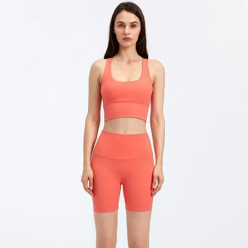 Lemon Women 2 Piece Sports Yoga Sets Exercise Biker Short 8