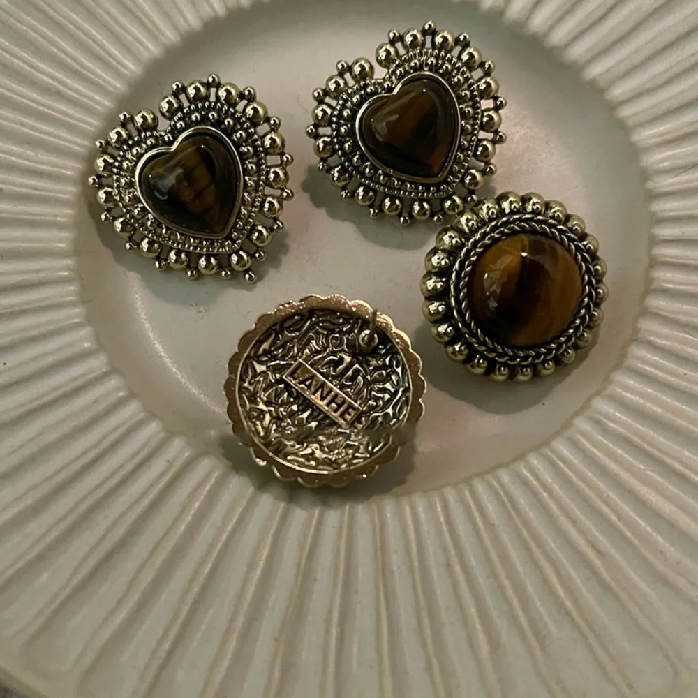 

Electroplate Retro Tiger Eye Stone Earrings Simplicity Elegant Love Earrings Simple Jewelry