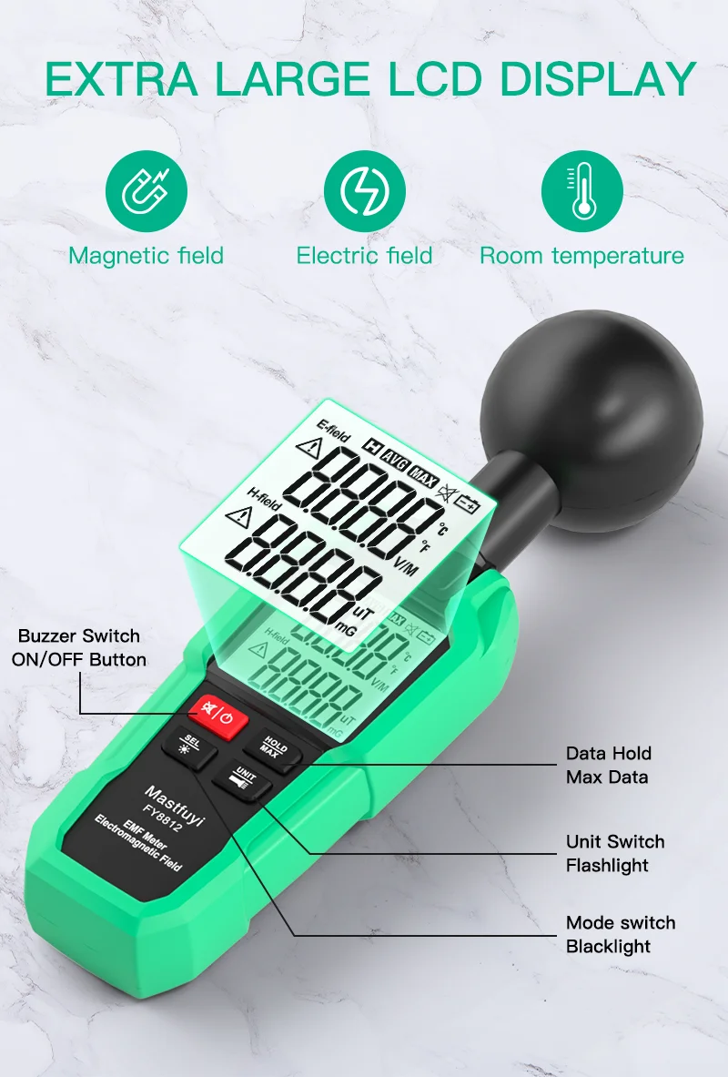 FY8812 EMF Meter LCD Display High Frequency Magnetic Electric RF
